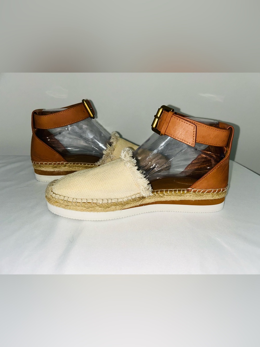 See by Chloe Glyn Espadrille SB28151 Natural Fringe Canvas Calfskin EU 39/ US 9